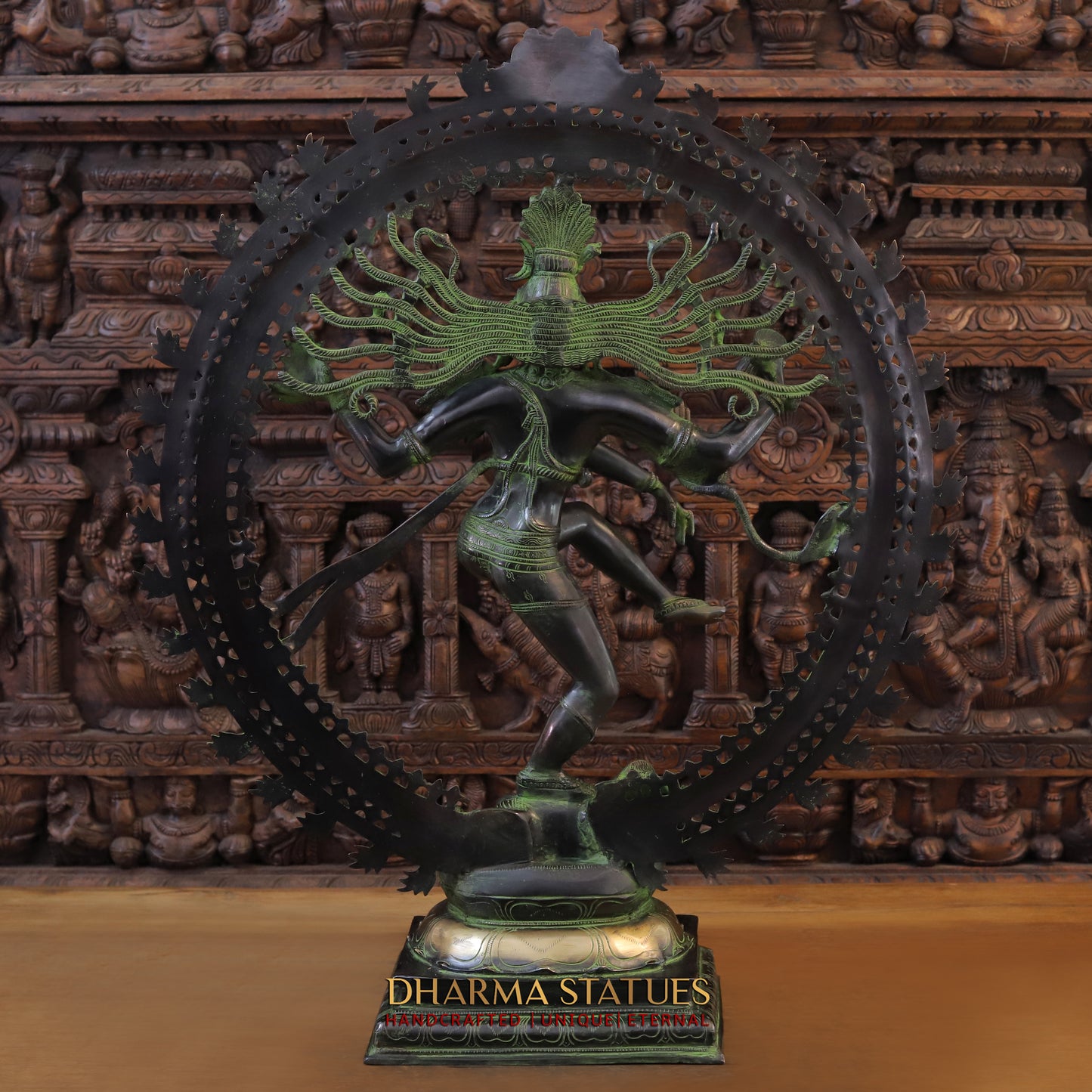 Brass Nataraja, Dancing Shiva, Green Patina & Black Finish, 36"