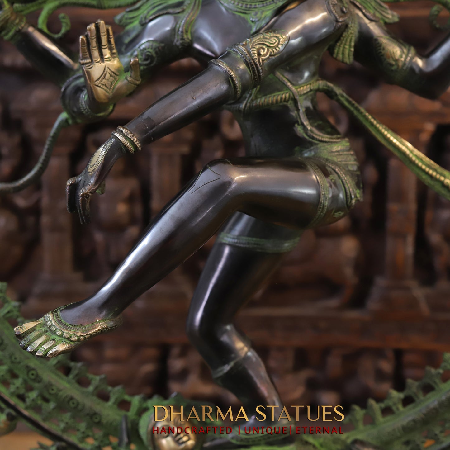 Brass Nataraja, Dancing Shiva, Green Patina & Black Finish, 36"