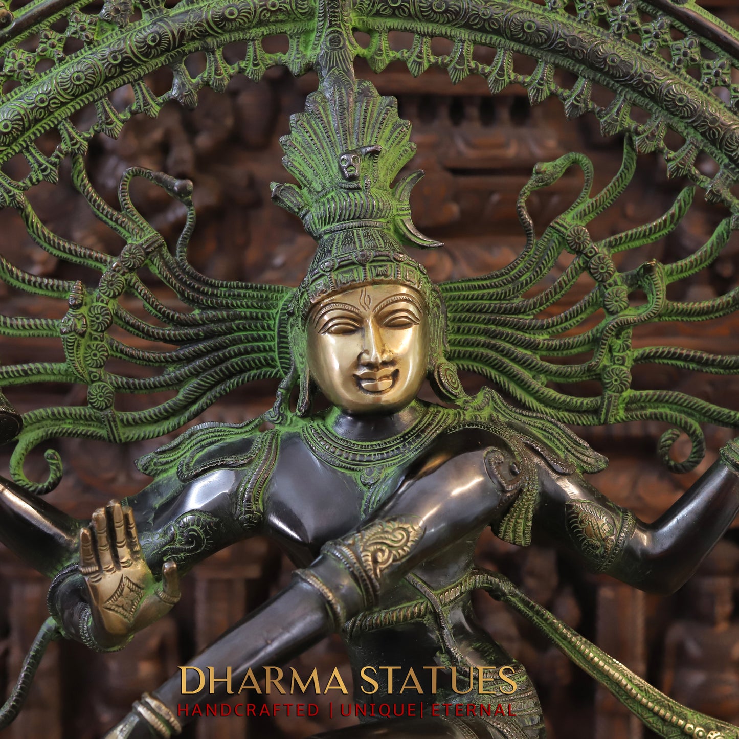 Brass Nataraja, Dancing Shiva, Green Patina & Black Finish, 36"