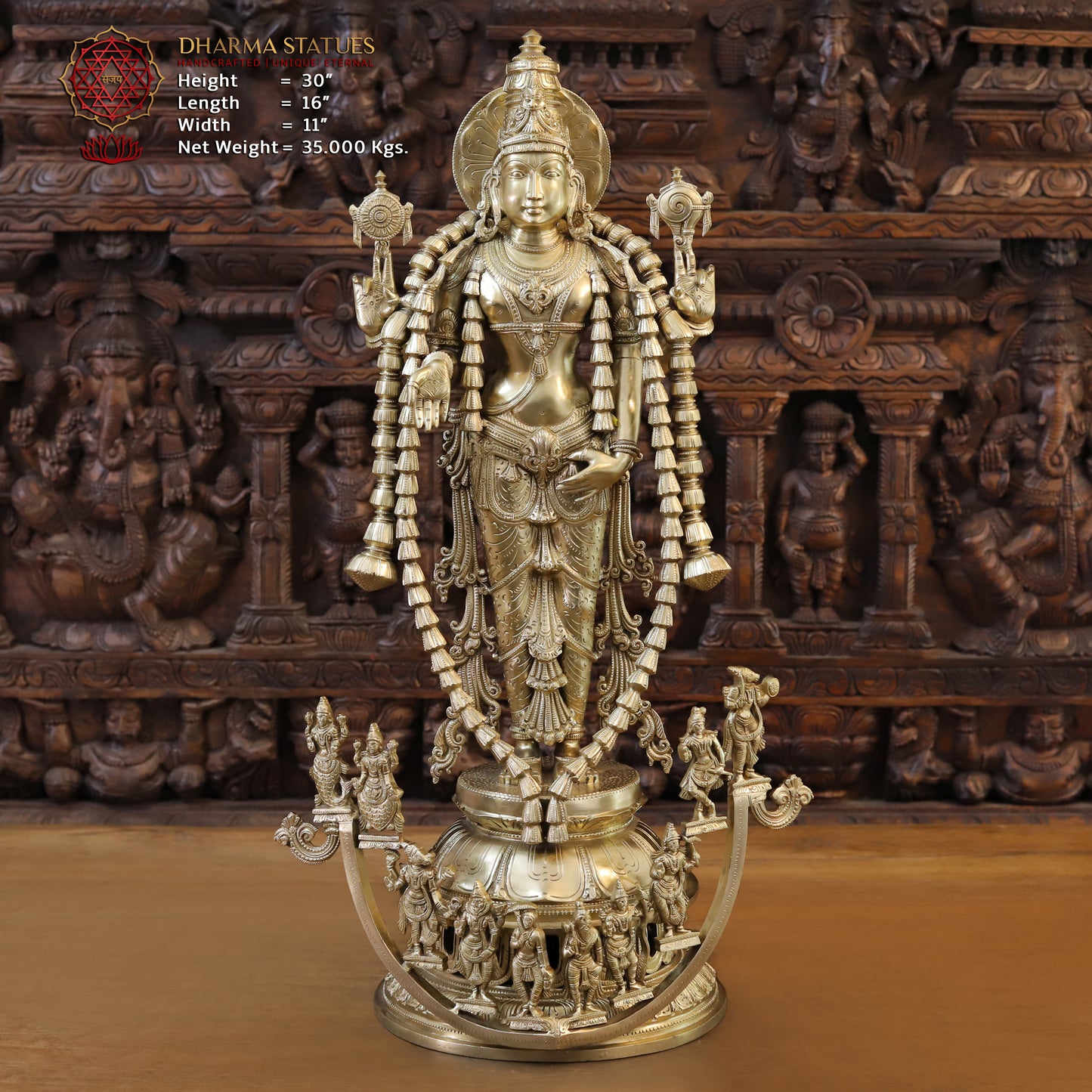 Brass Vishnu Balaji in his 10 Avatar, Fine Golden Finish, 30"
