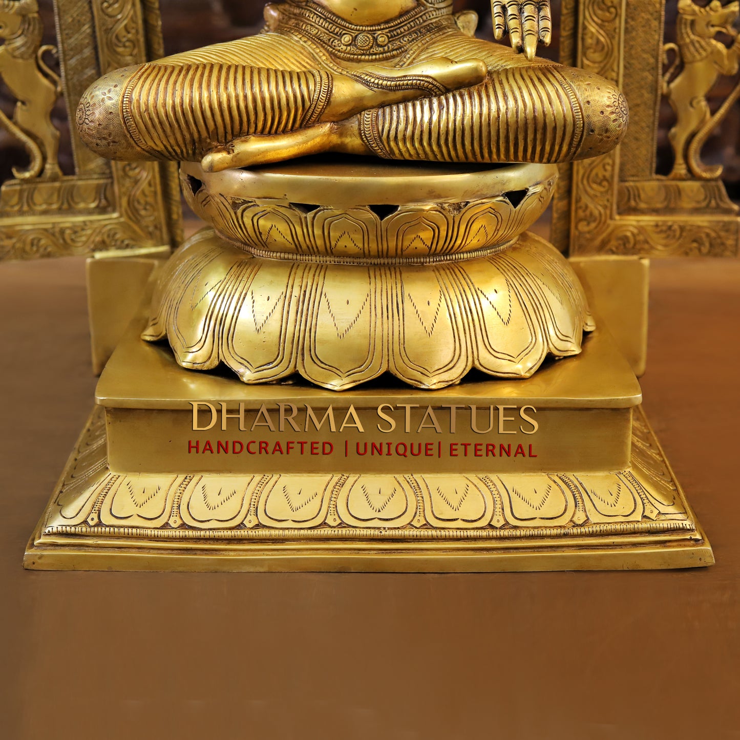 Brass Lakshmi Statue, Seated on a Throne, Fine Golden Finish, 32.5"