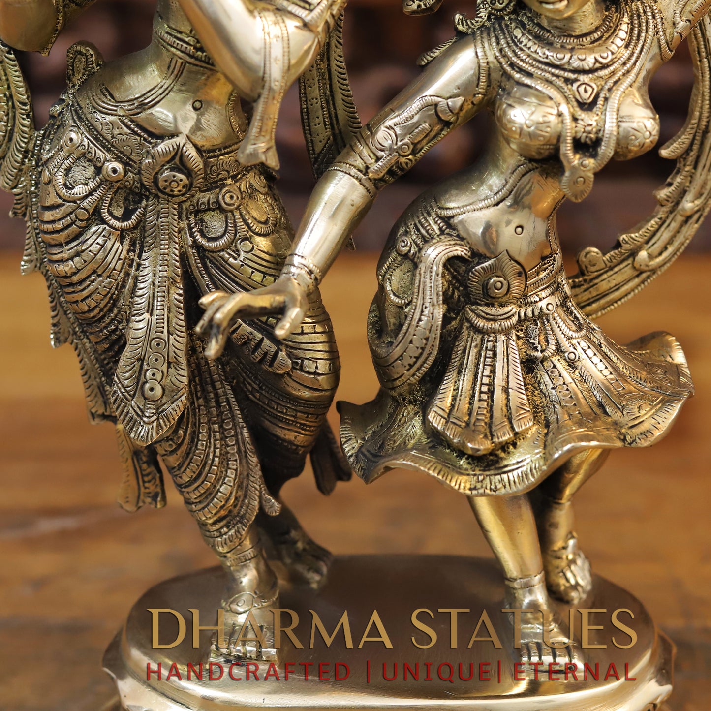 Brass Krishna and Radha in Dancing Moment, Golden Finish, 16.5"