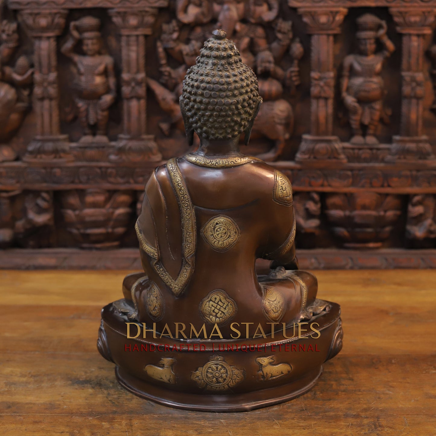 Brass Buddha Sitting in Meditation Position, Copper & Golden Finish, 17.5"