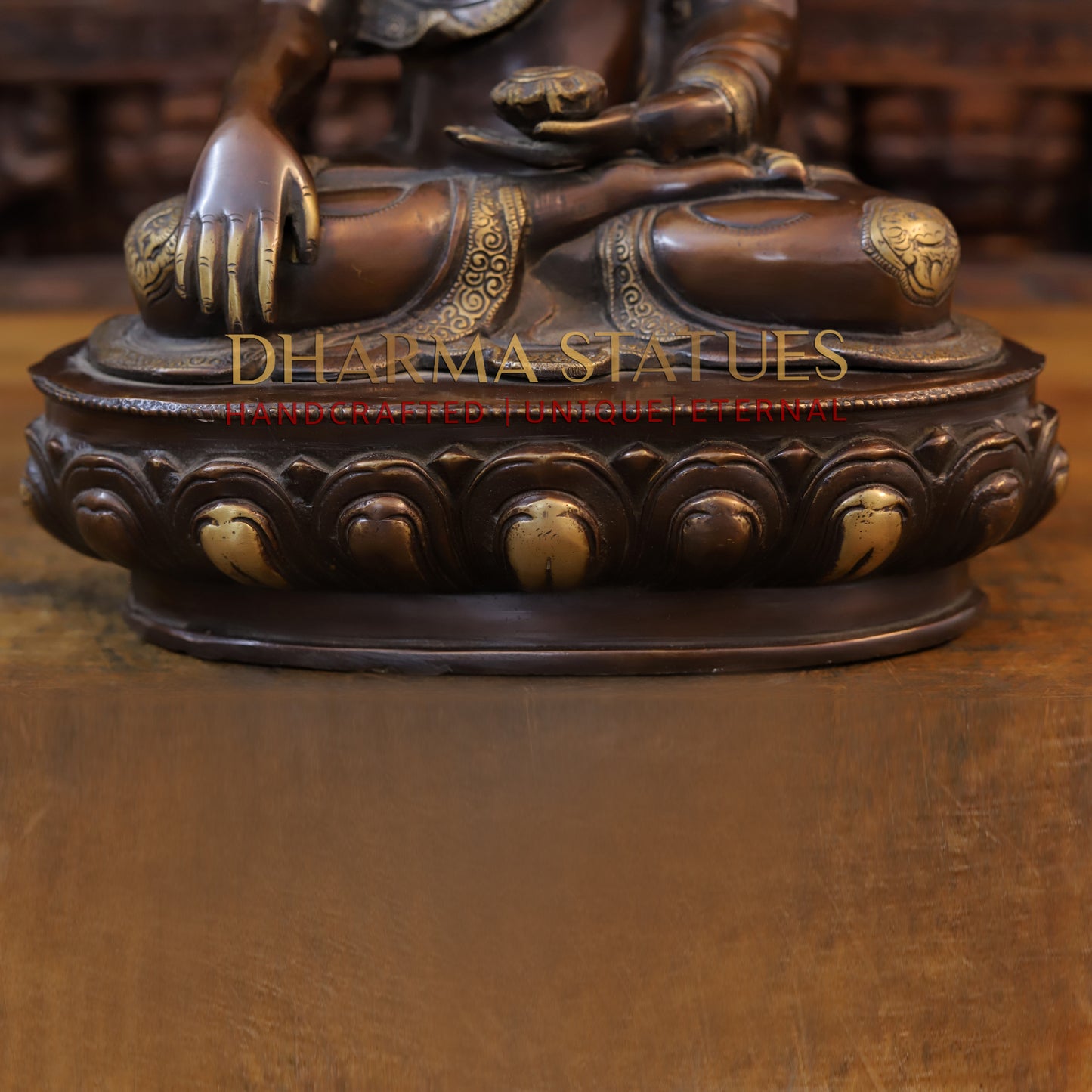 Brass Buddha Sitting in Meditation Position, Copper & Golden Finish, 17.5"