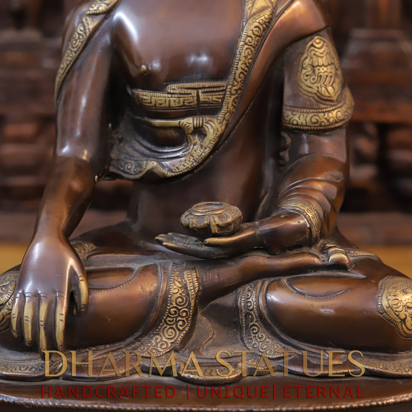 Brass Buddha Sitting in Meditation Position, Copper & Golden Finish, 17.5"