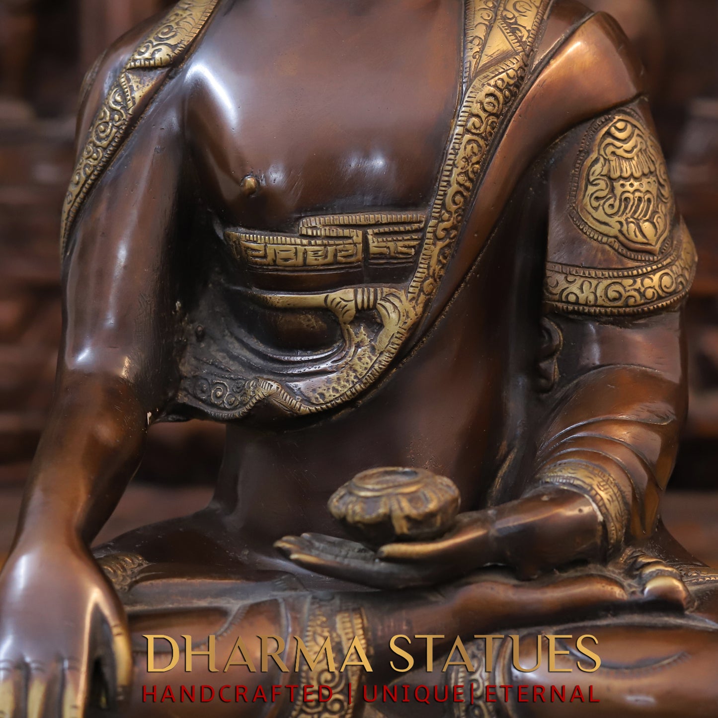 Brass Buddha Sitting in Meditation Position, Copper & Golden Finish, 17.5"