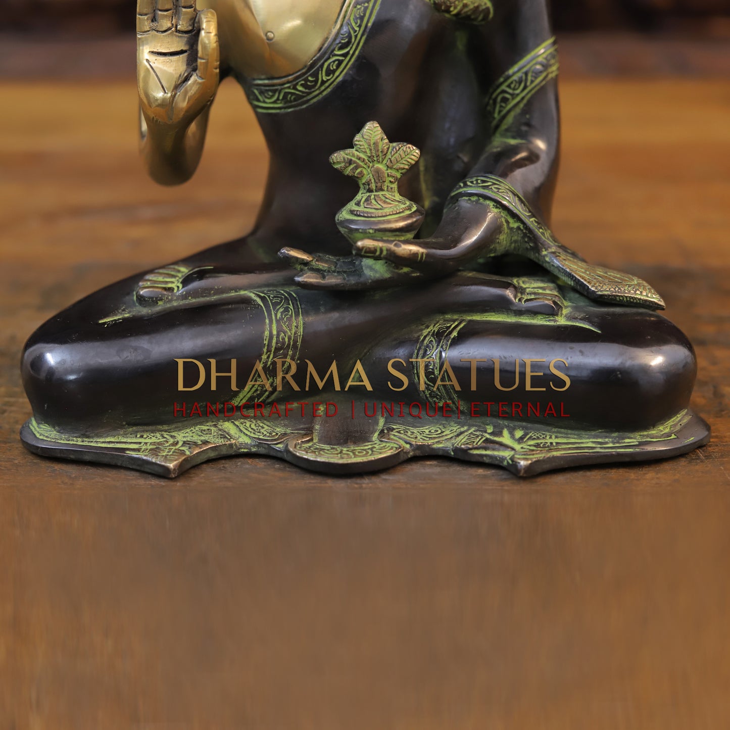 Brass Buddha, Green Tint & Golden Finish, 10.5"