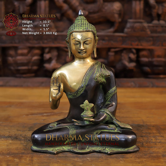 Brass Buddha, Green Tint & Golden Finish, 10.5"