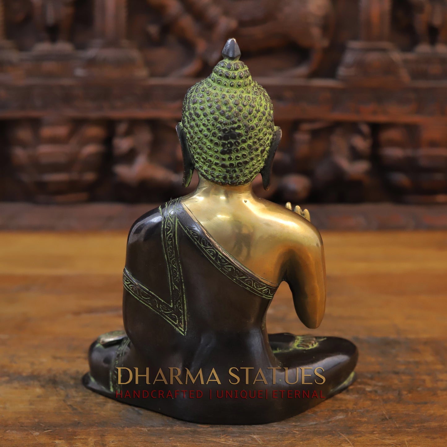 Brass Buddha, Green Tint & Golden Finish, 10.5"