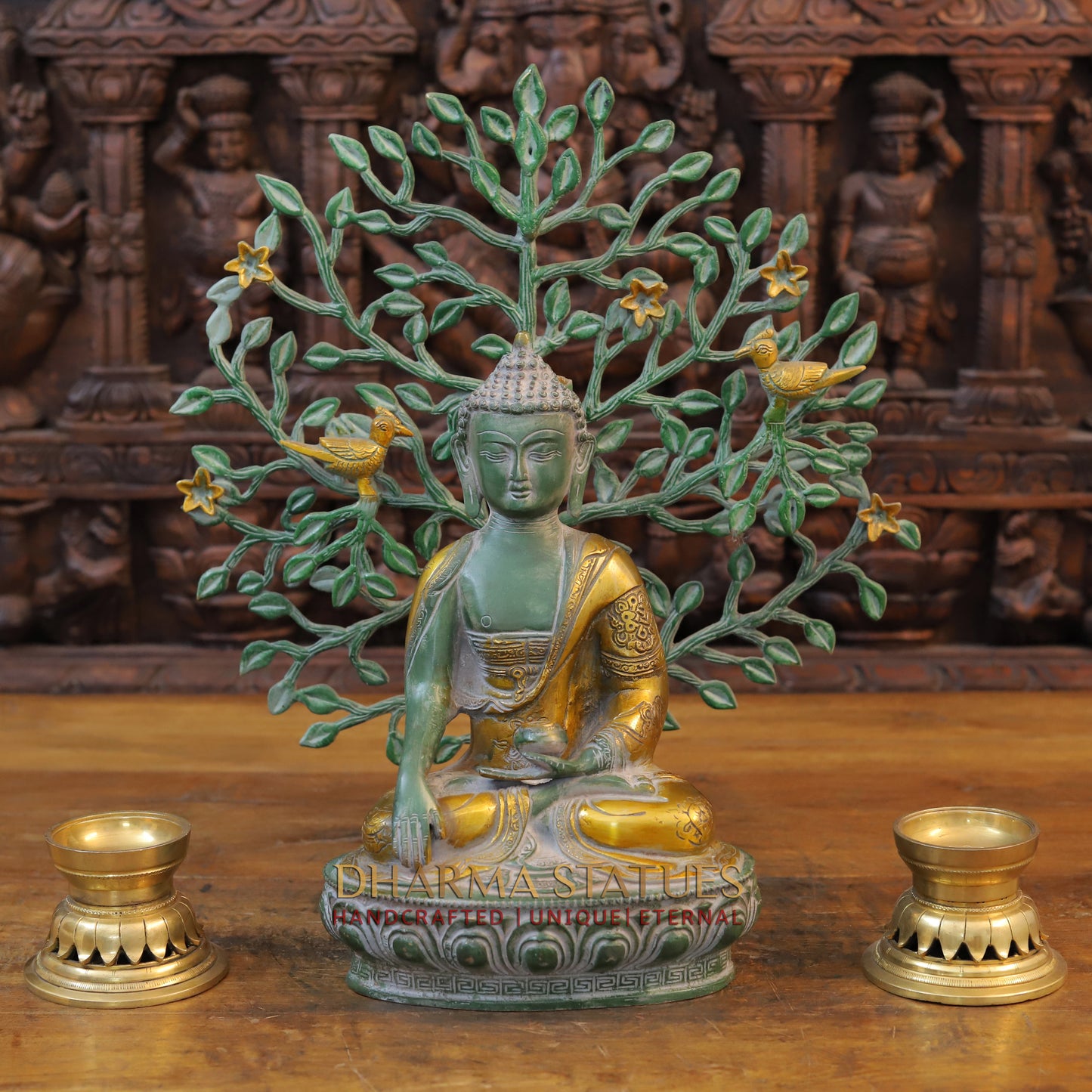 Brass Buddha, Green & Golden Finish, 12"