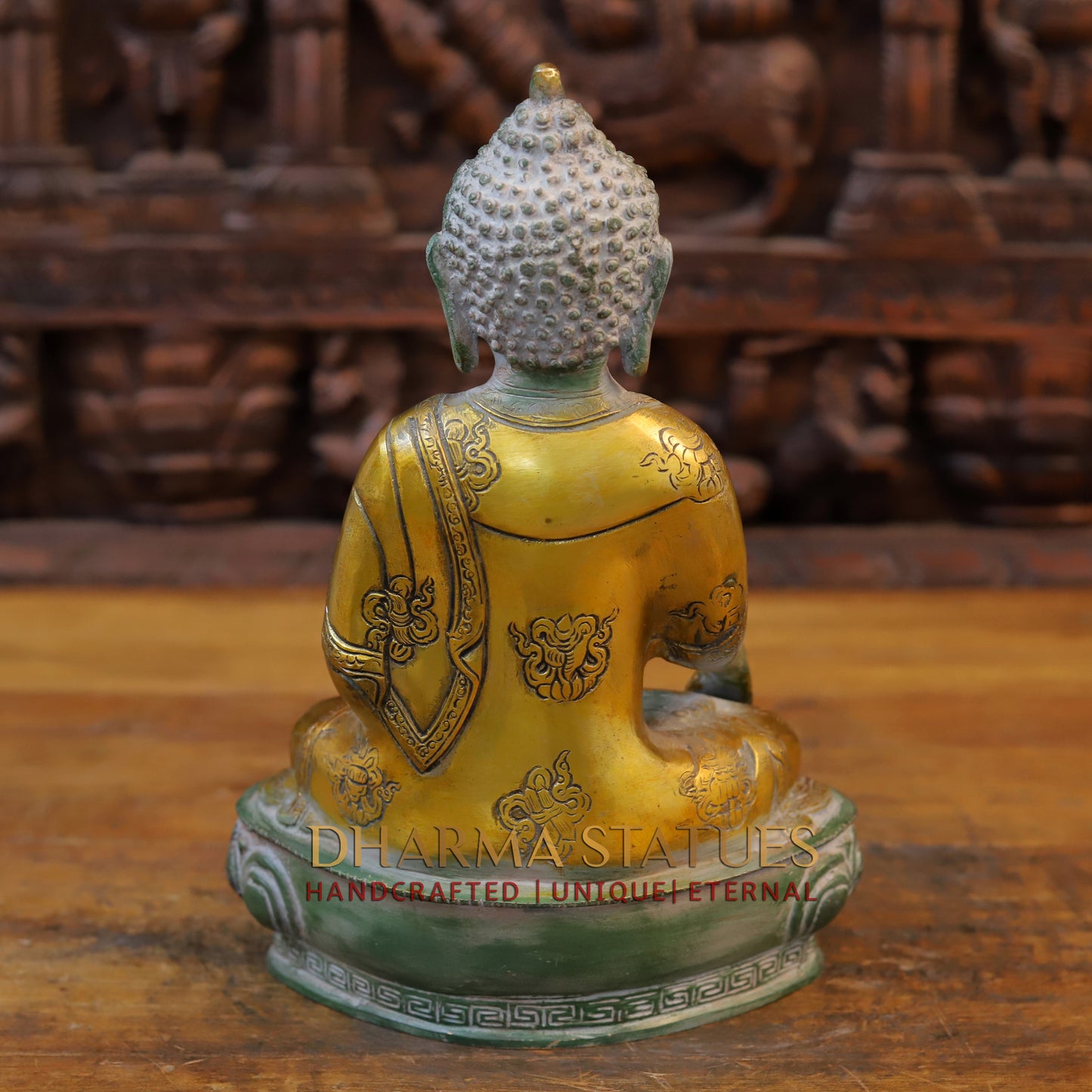 Brass Buddha, Green & Golden Finish, 12"