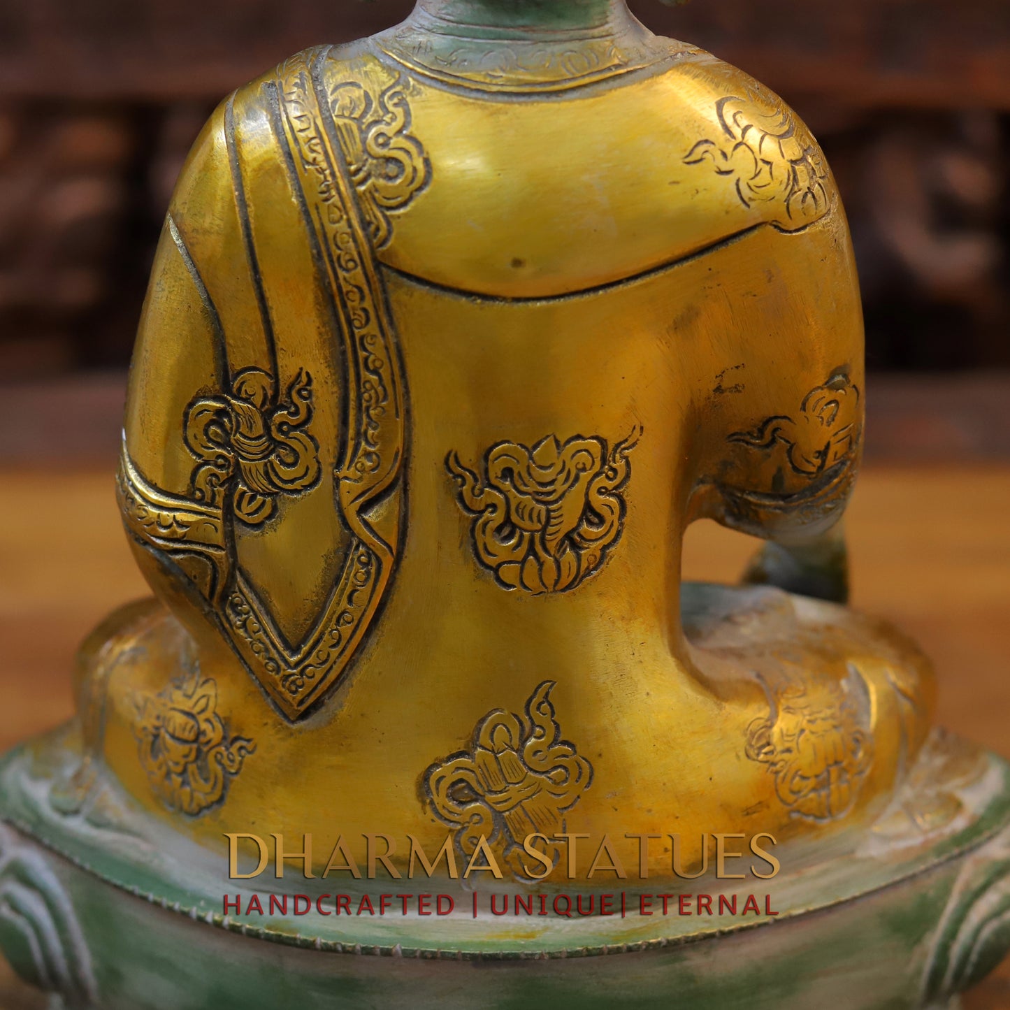 Brass Buddha, Green & Golden Finish, 12"