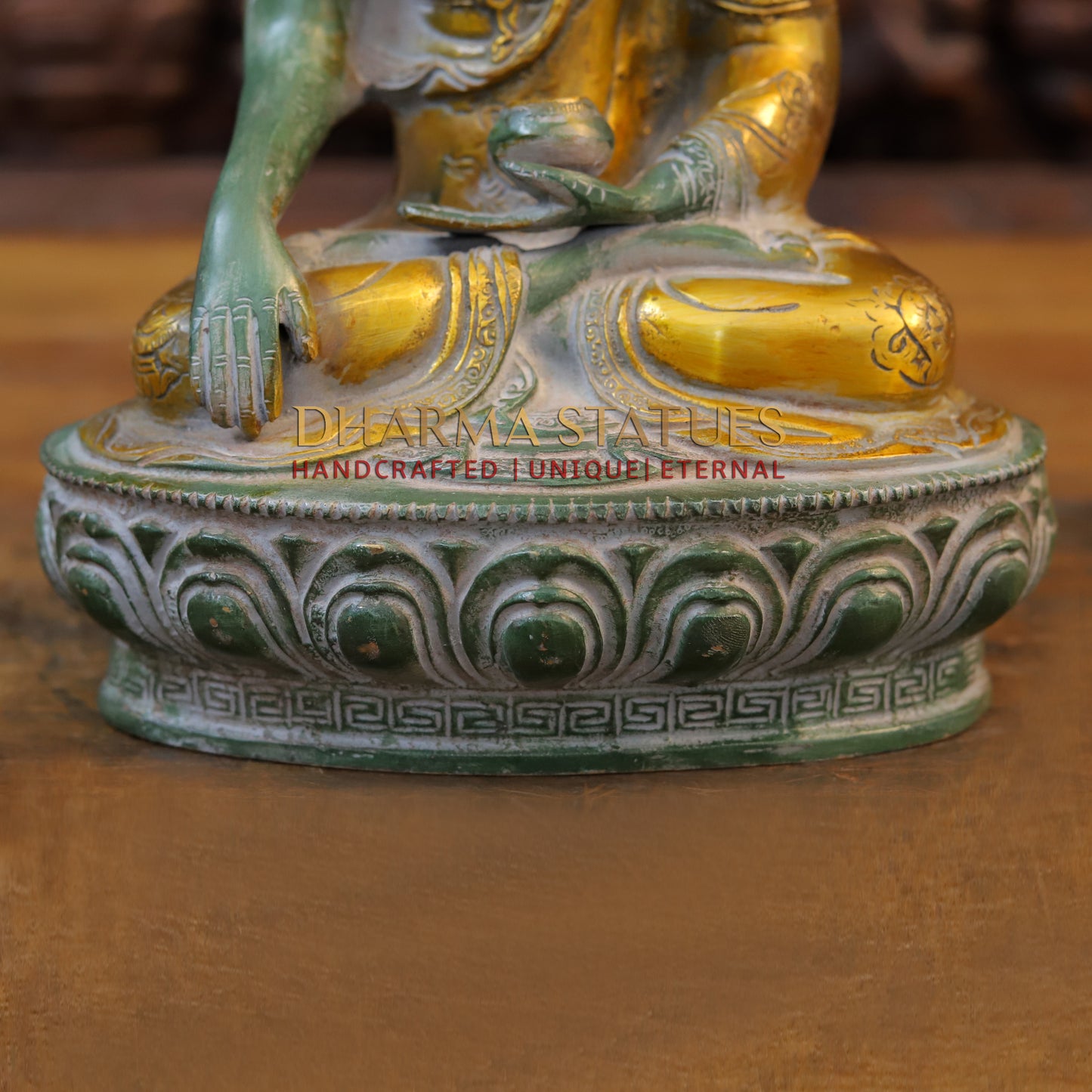 Brass Buddha, Green & Golden Finish, 12"