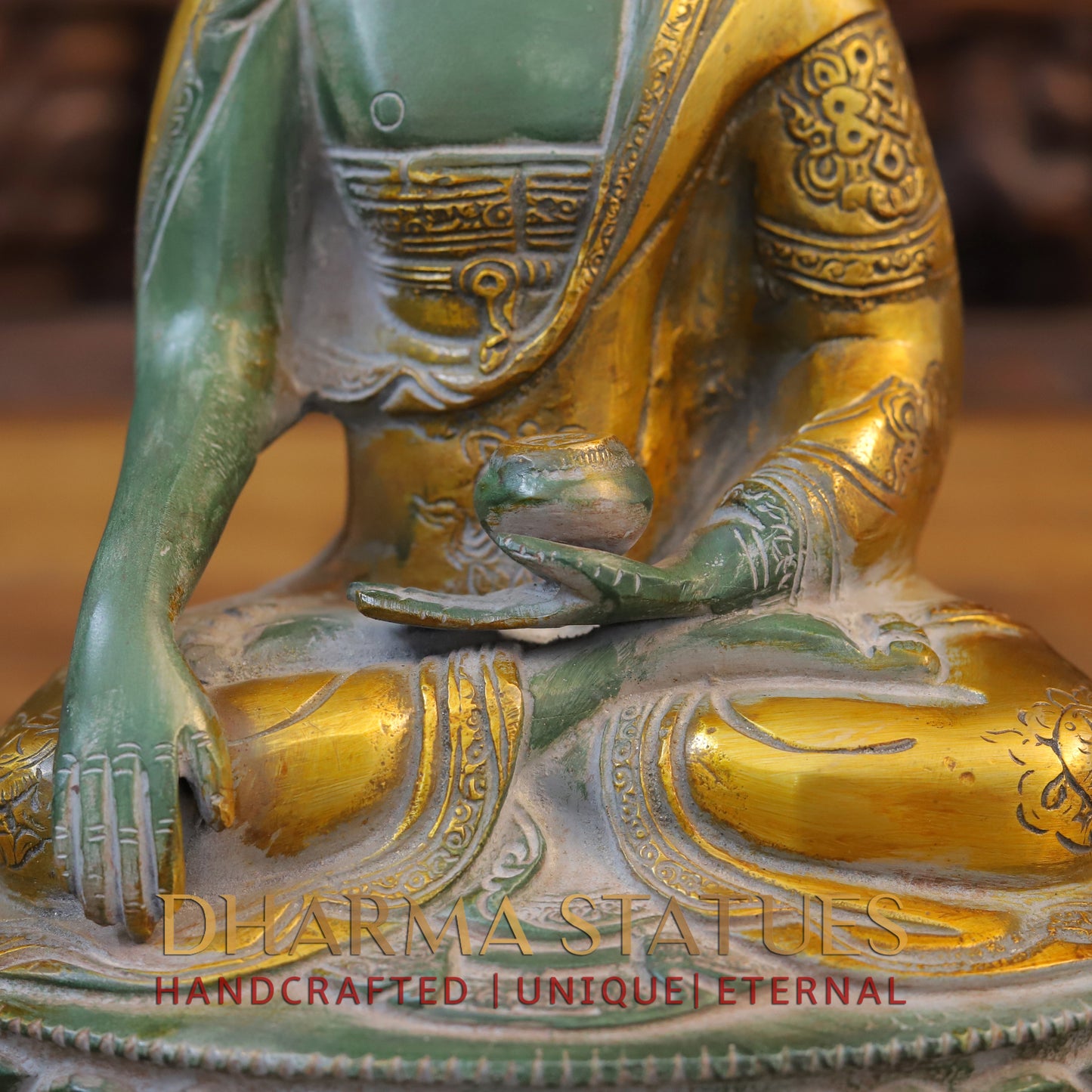 Brass Buddha, Green & Golden Finish, 12"