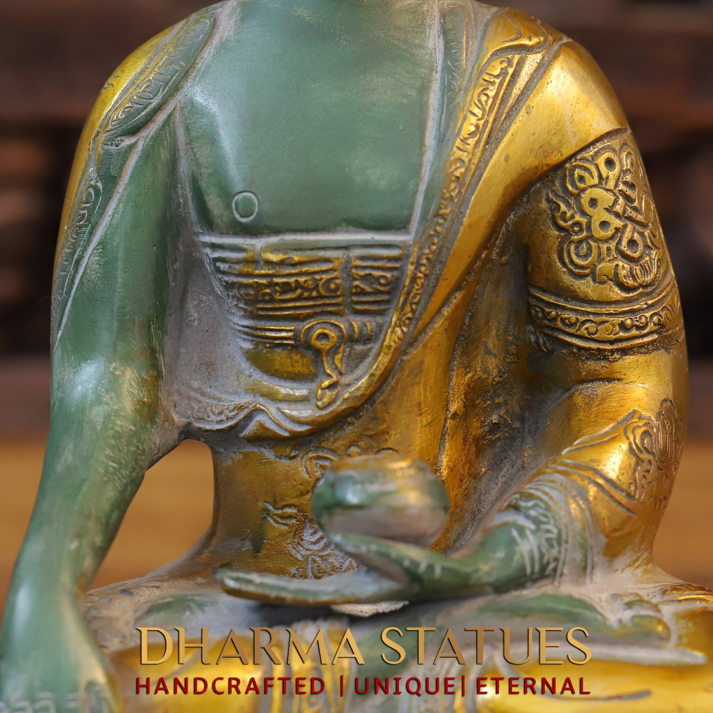 Brass Buddha, Green & Golden Finish, 12"