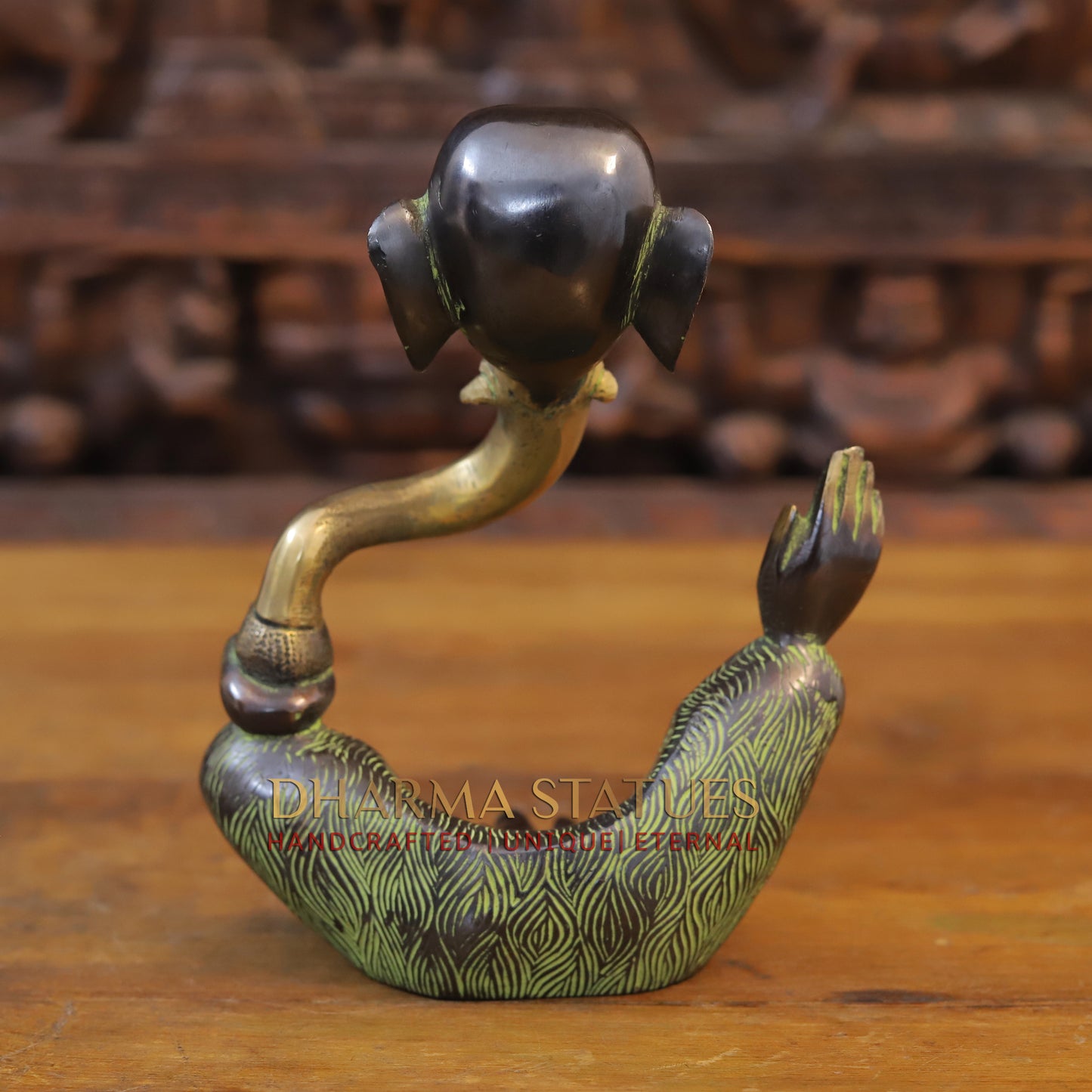 Brass Modern Ganesh Statue, Green tint & Golden Finish, 8"