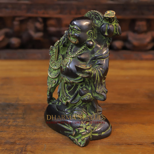 Brass Laughing Buddha, Copper & Green Tint, 8.5"