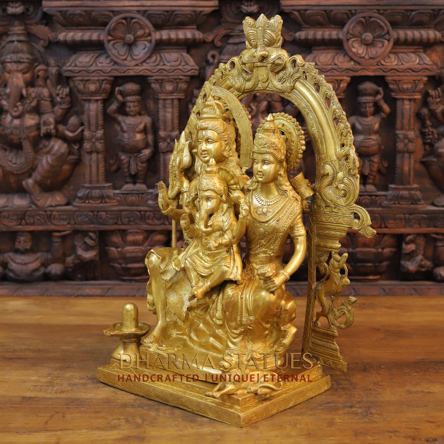 Brass Shiva Family with Ganesh &  Parvati on Kailash Mountain, Fine Golden Finish, 22"