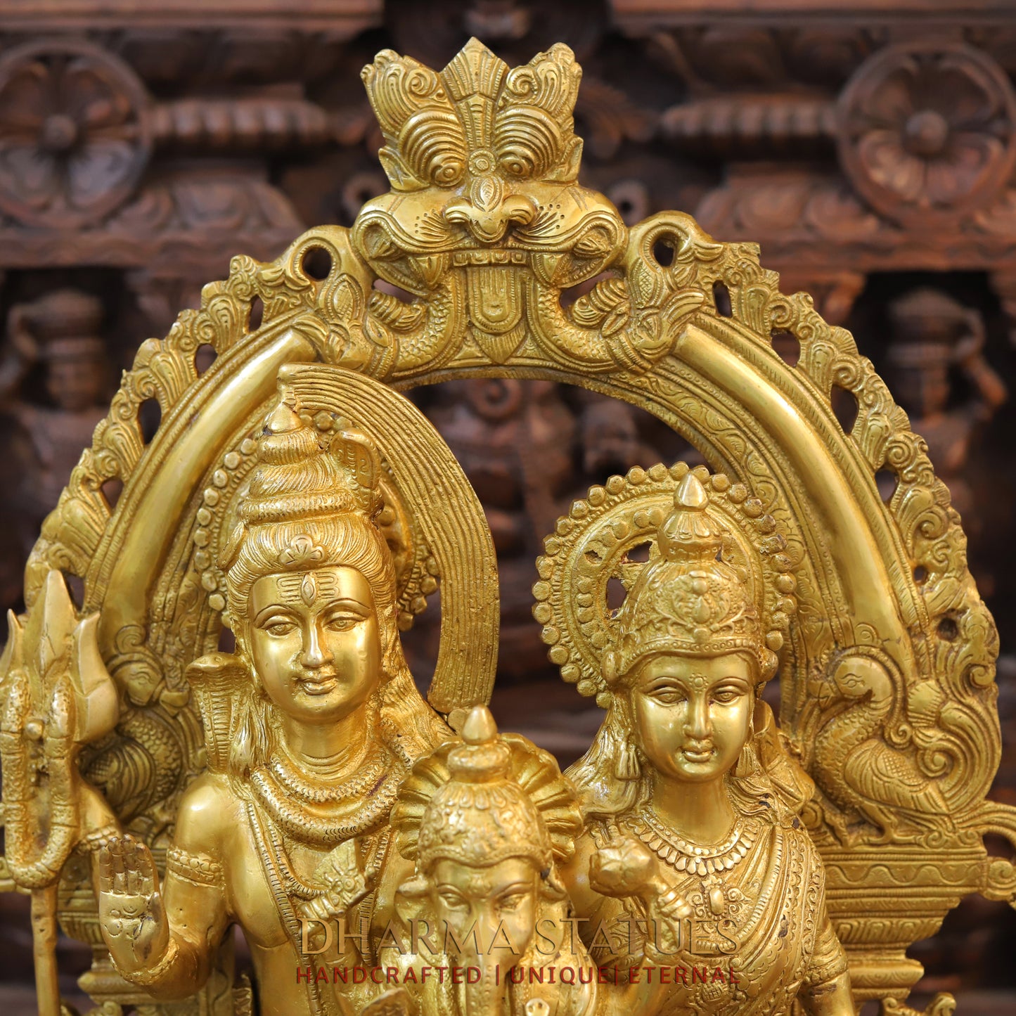 Brass Shiva Family with Ganesh &  Parvati on Kailash Mountain, Fine Golden Finish, 22"