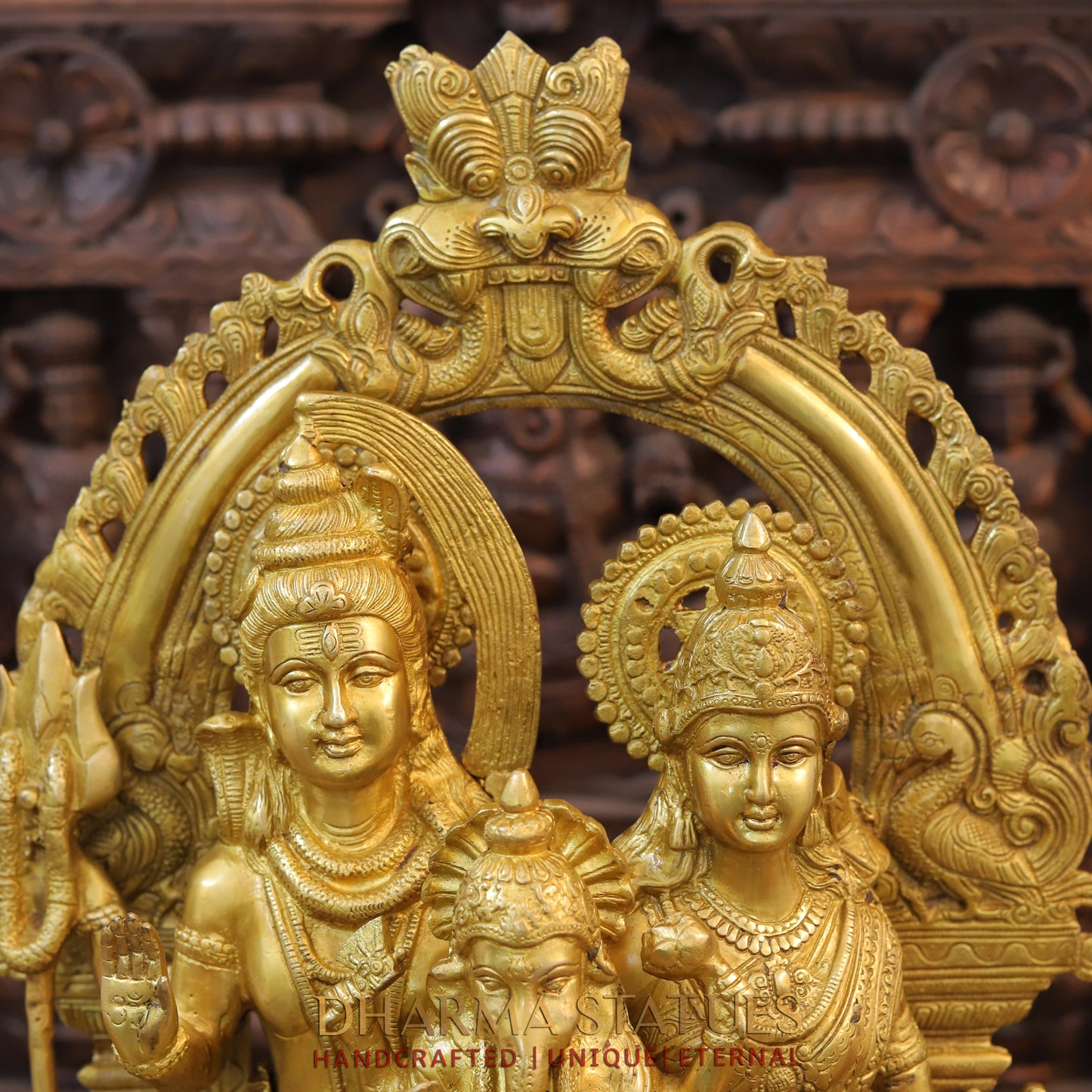 Brass Shiva Family with Ganesh &  Parvati on Kailash Mountain, Fine Golden Finish, 22"