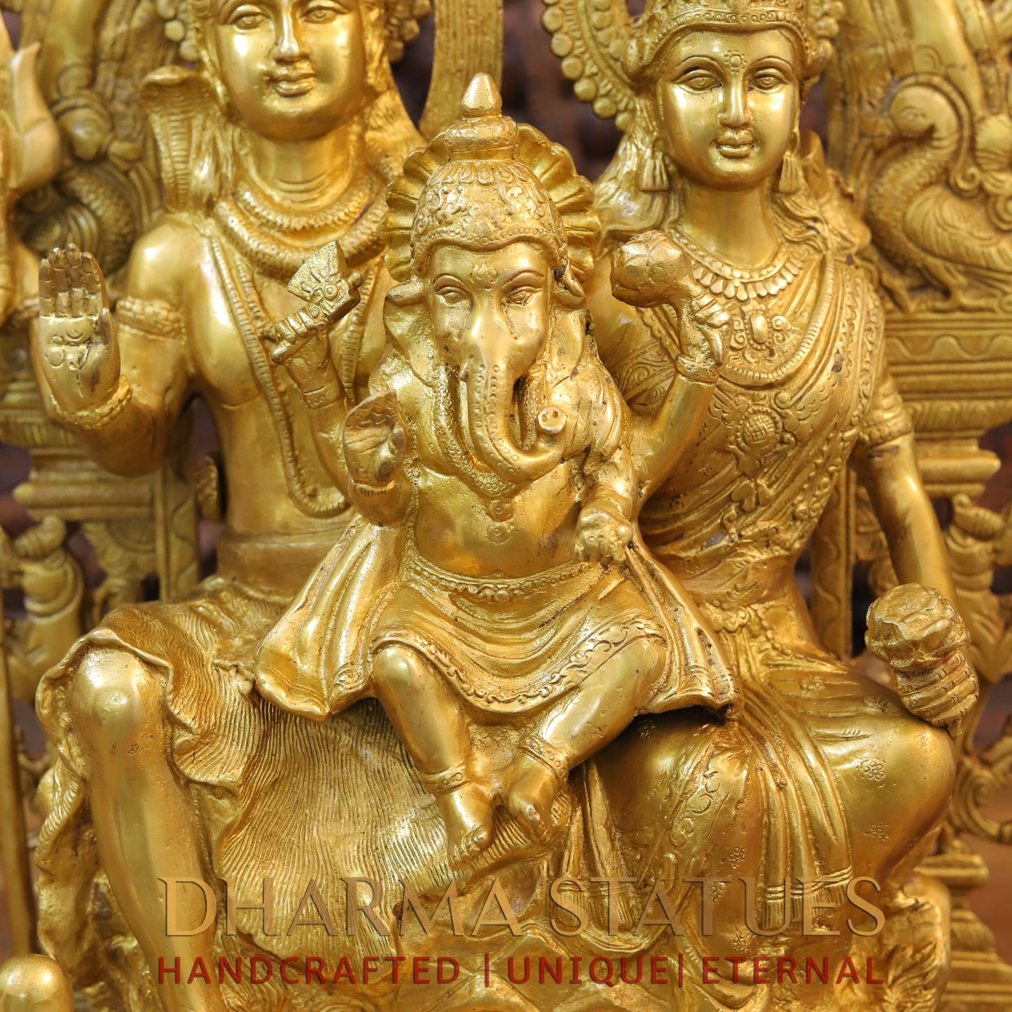 Brass Shiva Family with Ganesh &  Parvati on Kailash Mountain, Fine Golden Finish, 22"