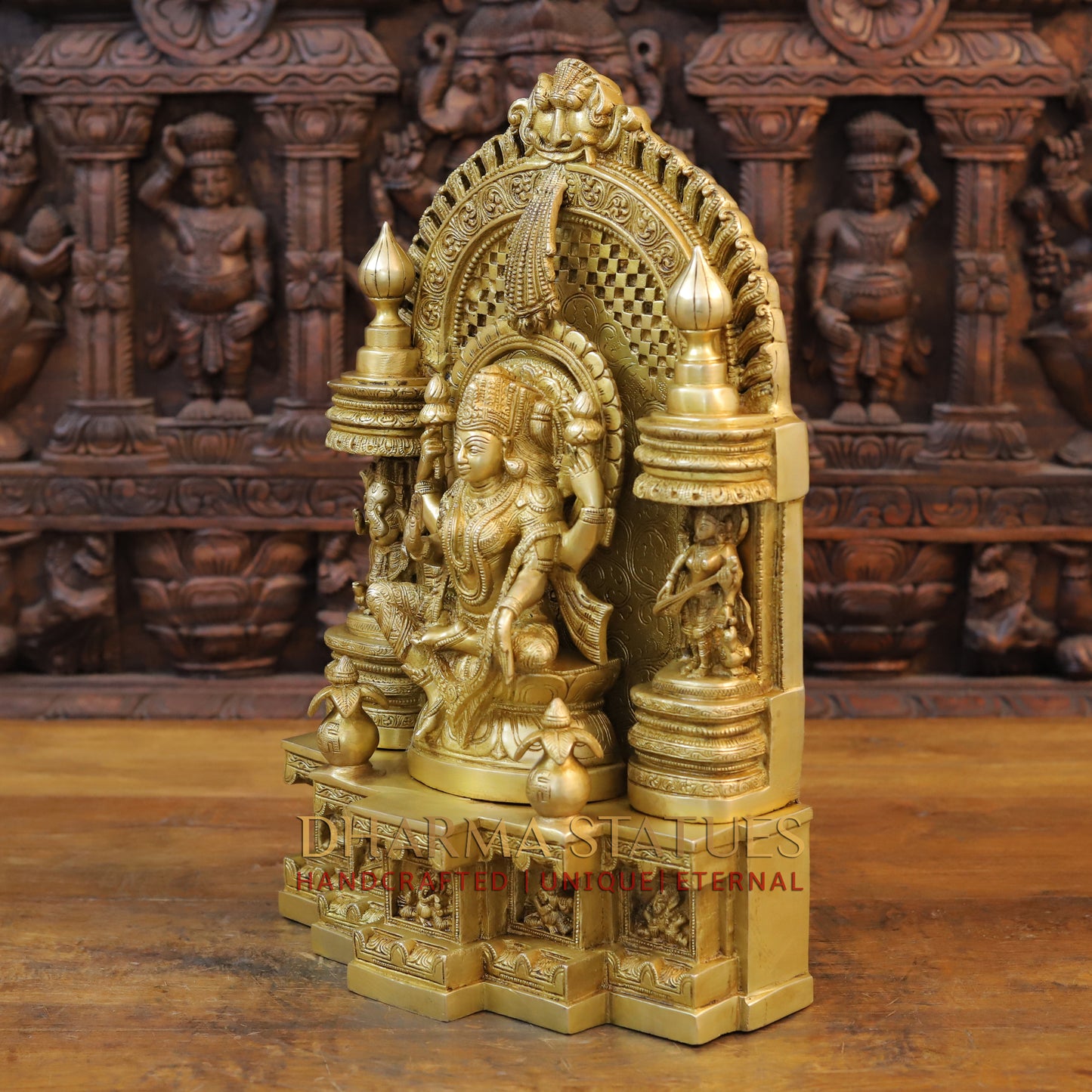 Brass Laxshmi & Ganesh Seated in Temple with rat, Special Gold, 18.5"
