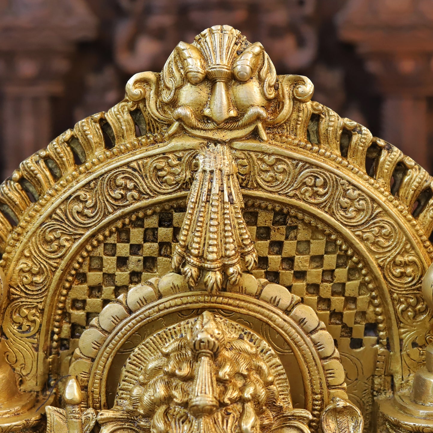 Brass Laxshmi & Ganesh Seated in Temple with rat, Special Gold, 18.5"