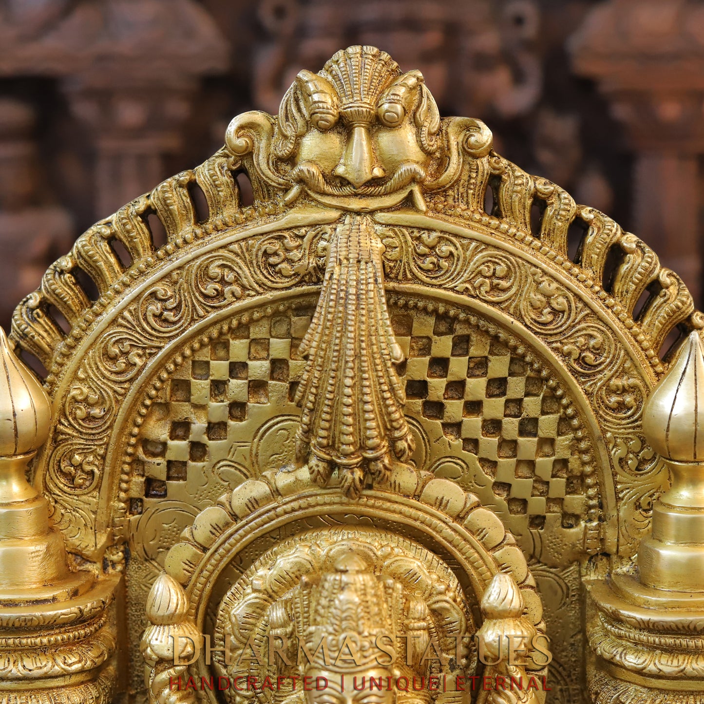 Brass Lakshmi Seated in Temple with Ganesh & Saraswati, Special Gold, 18.5"
