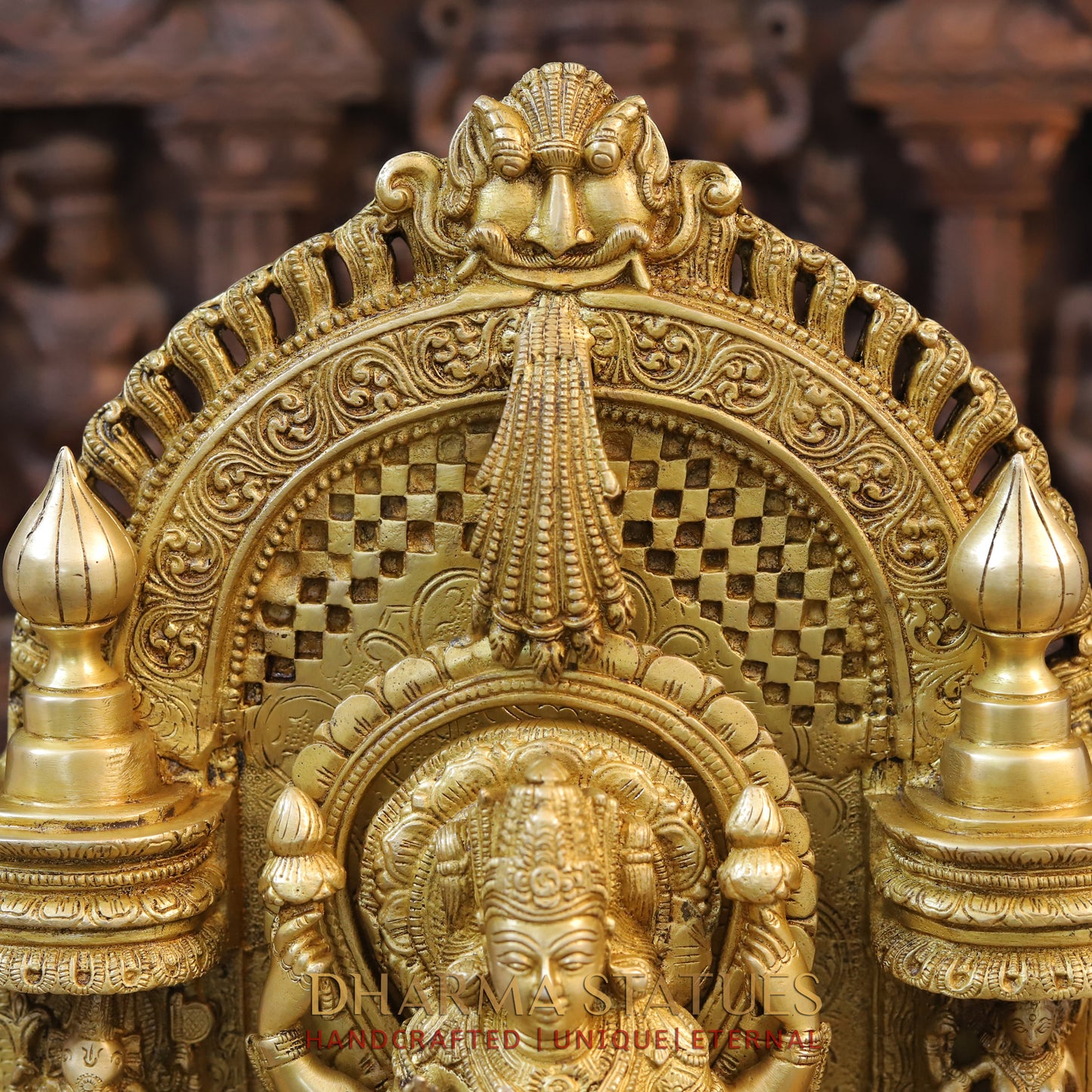 Brass Laxshmi & Ganesh Seated in Temple with rat, Special Gold, 18.5"