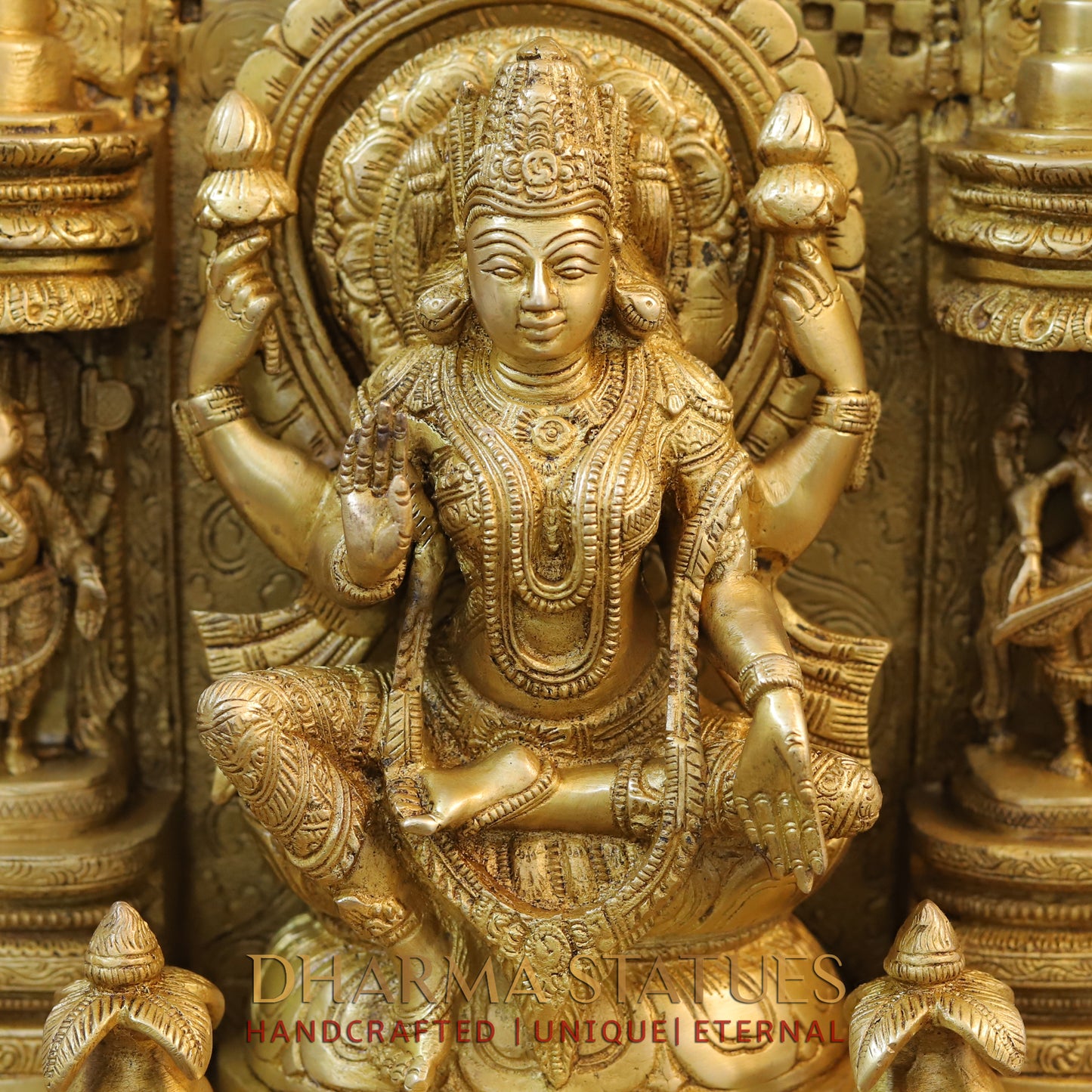 Brass Laxshmi & Ganesh Seated in Temple with rat, Special Gold, 18.5"