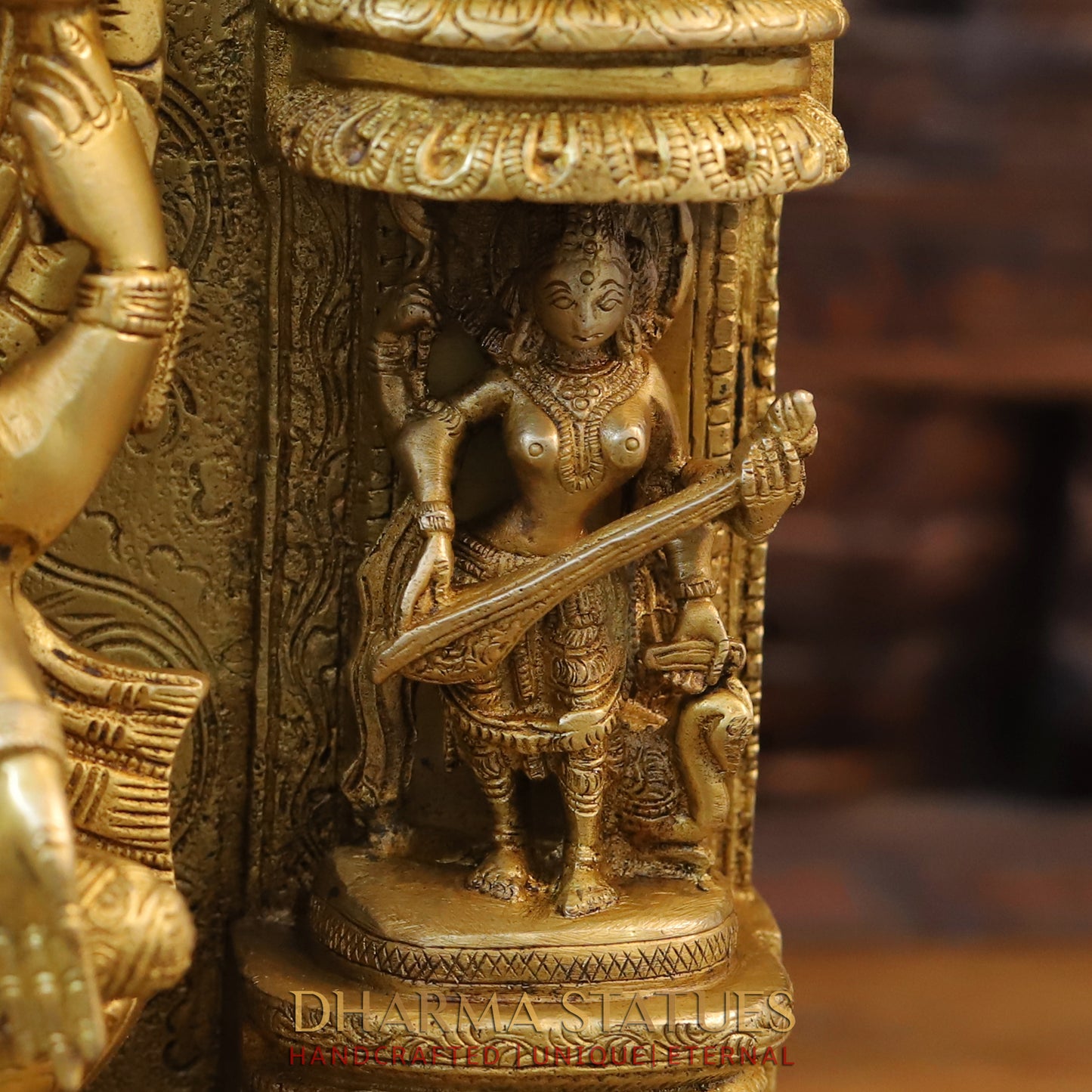Brass Laxshmi & Ganesh Seated in Temple with rat, Special Gold, 18.5"