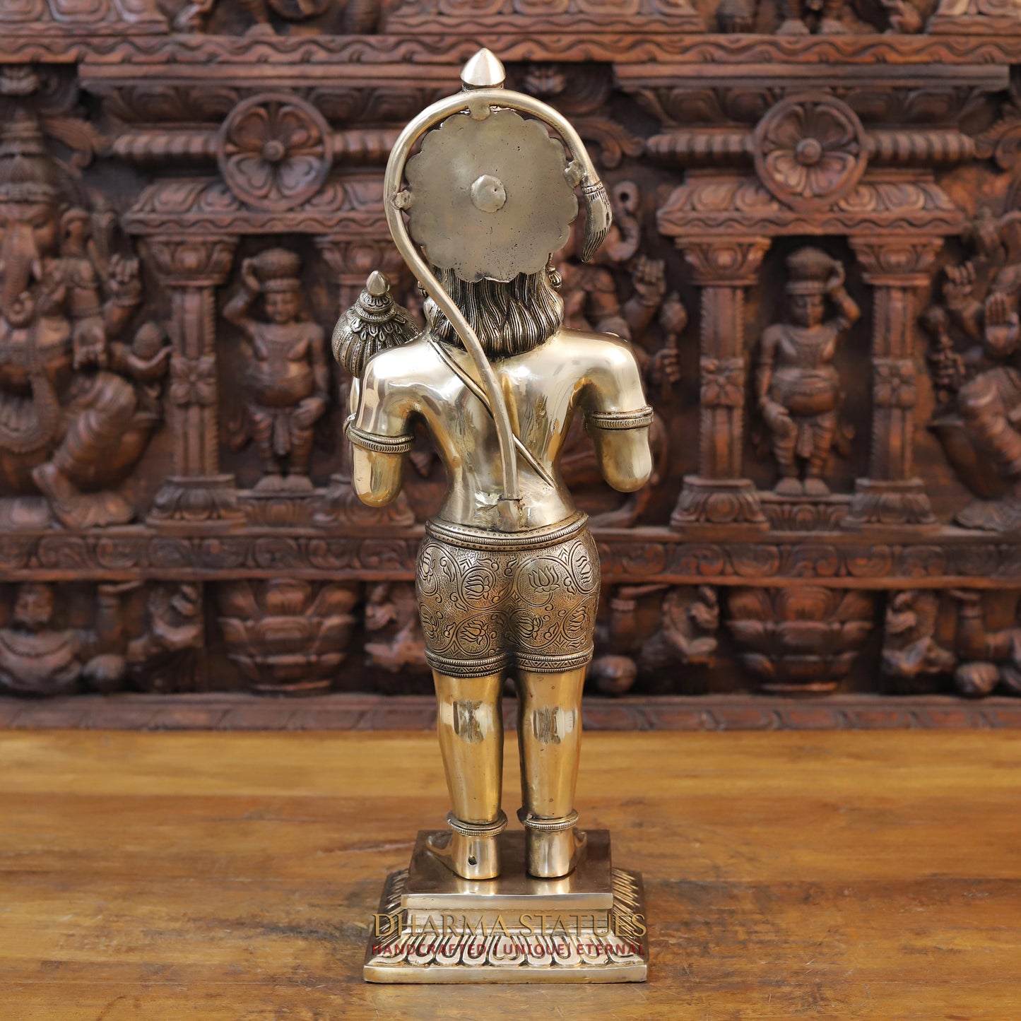 Brass Hanuman Standing in Blessing Position, Fine Gold Finish, 22.5"
