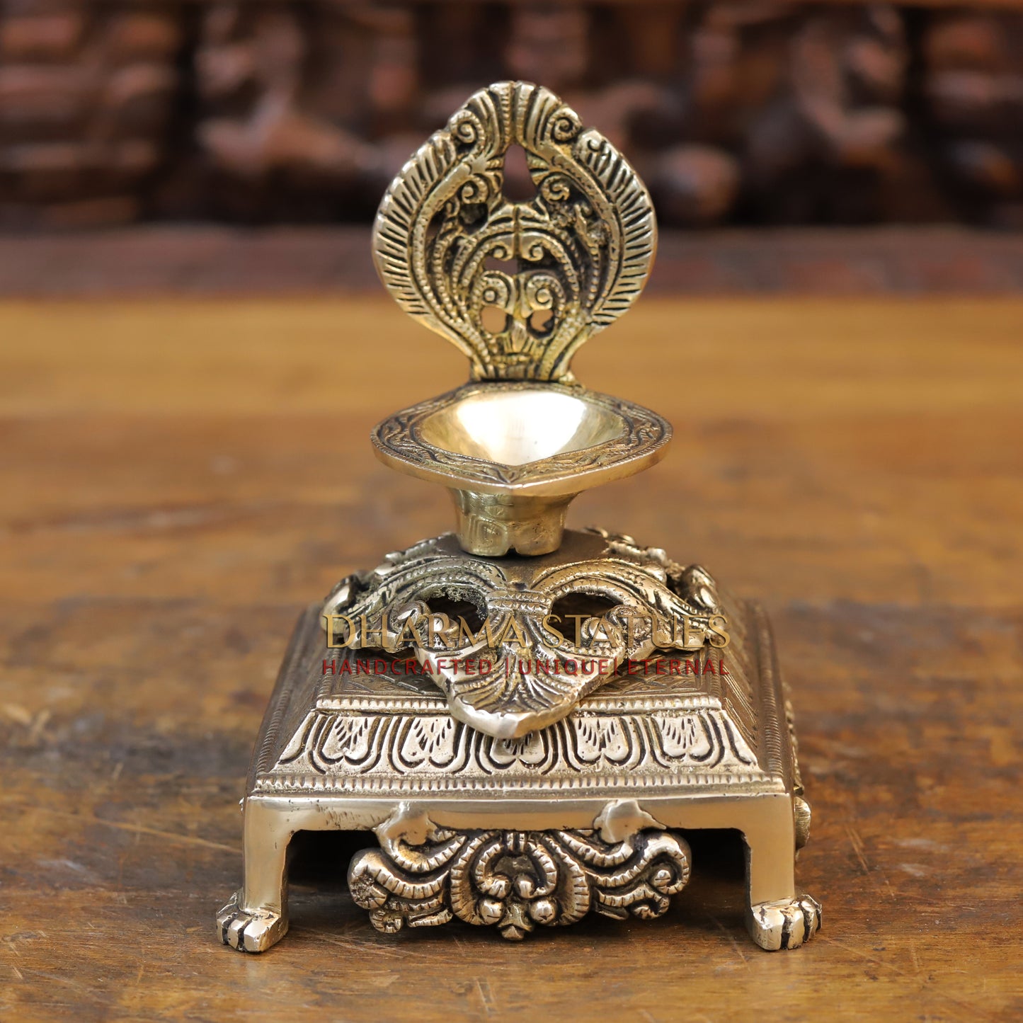 Brass Golden Diya Lamp on Pedestal, Golden Finish, 5.5"