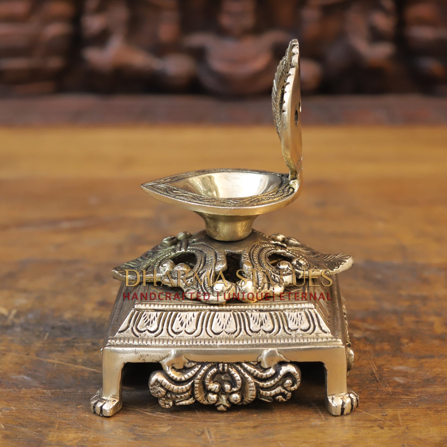 Brass Golden Diya Lamp on Pedestal, Golden Finish, 5.5"