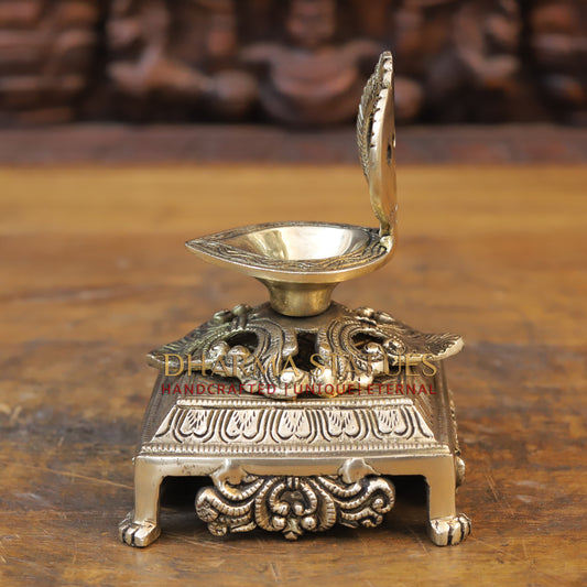 Brass Golden Diya Lamp on Pedestal, Golden Finish, 5.5"