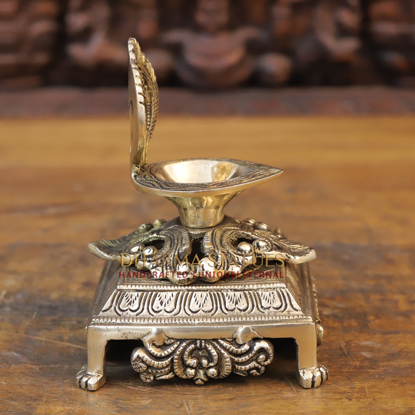 Brass Golden Diya Lamp on Pedestal, Golden Finish, 5.5"