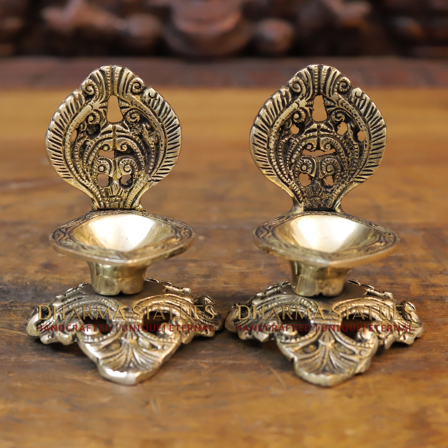 Brass Golden Diya Lamp on Pedestal, Golden Finish, 5.5"