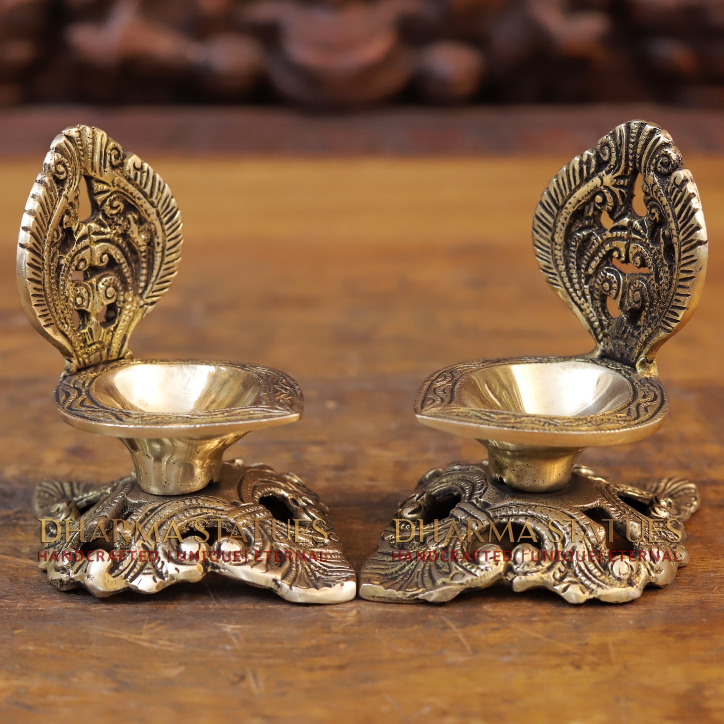 Brass Golden Diya Lamp on Pedestal, Golden Finish, 5.5"