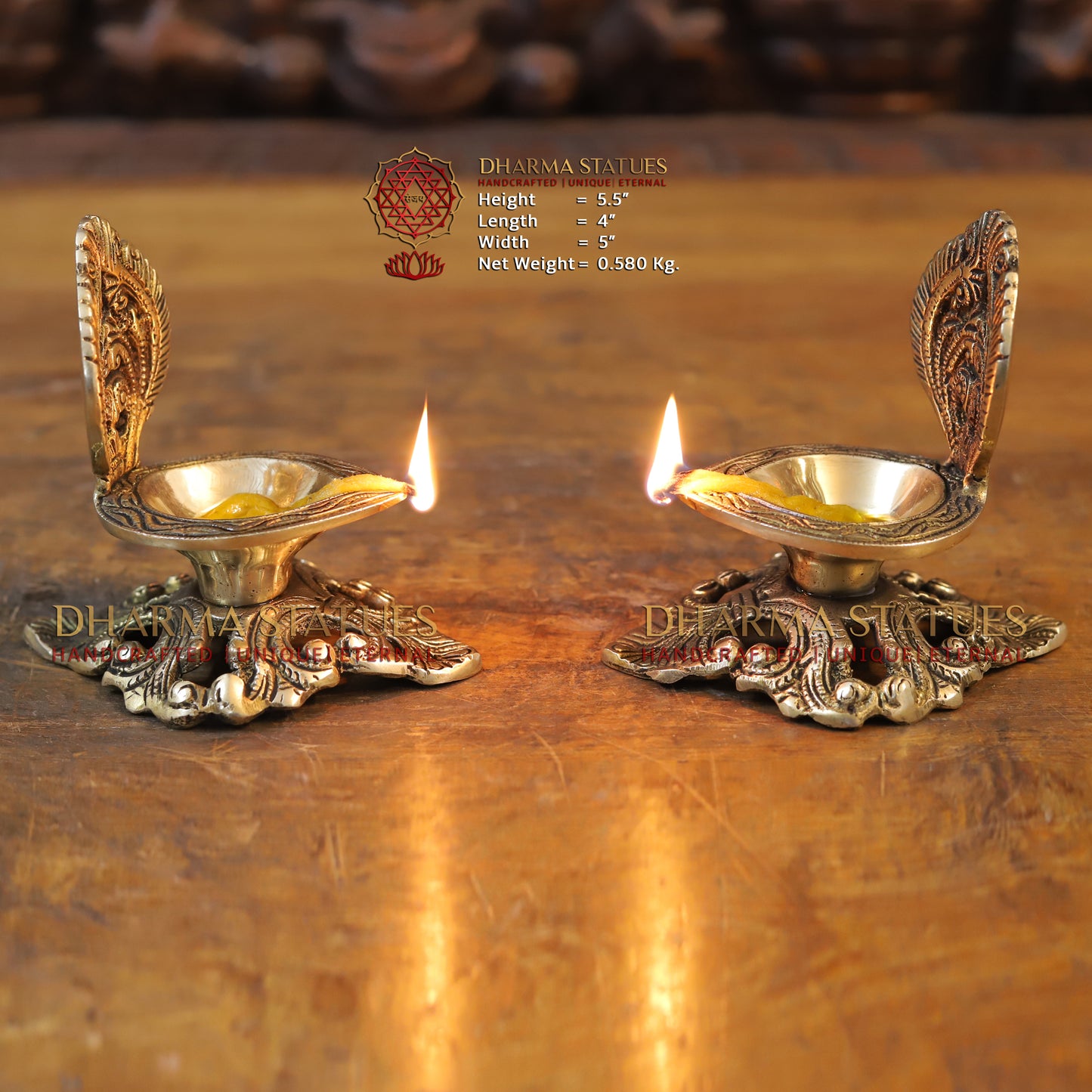 Brass Golden Diya Lamp on Pedestal, Golden Finish, 5.5"