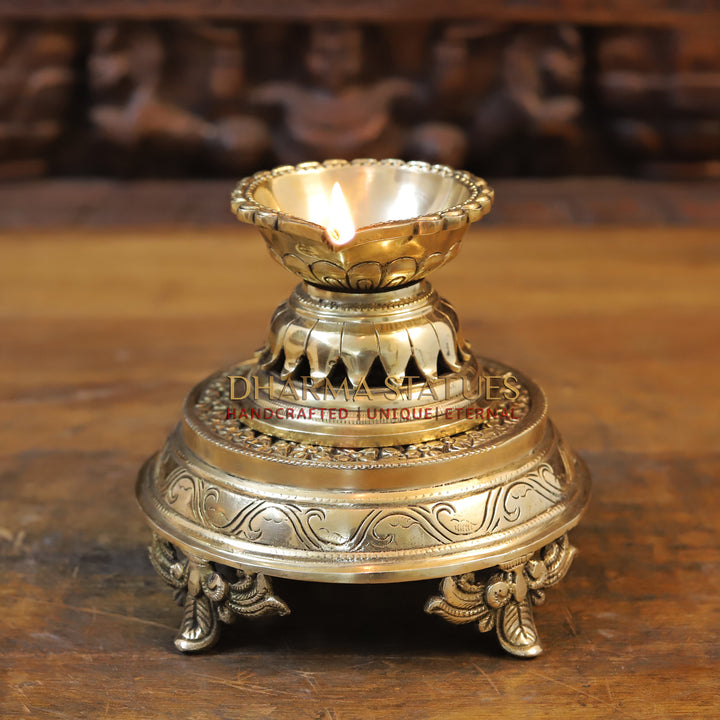 Brass Arti Diya, Golden Finish, 3.5"