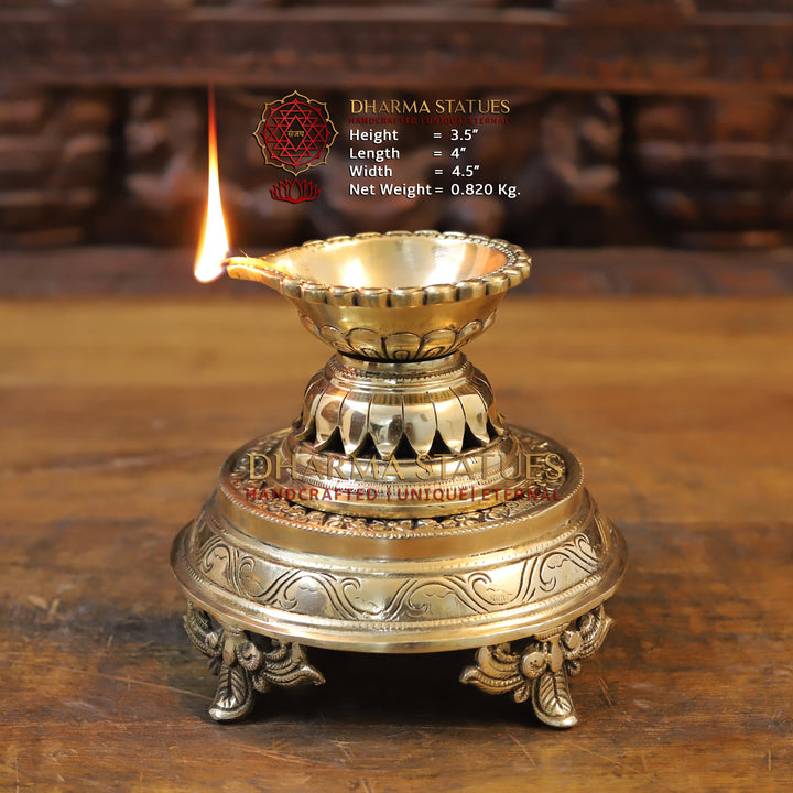 Brass Arti Diya, Golden Finish, 3.5"