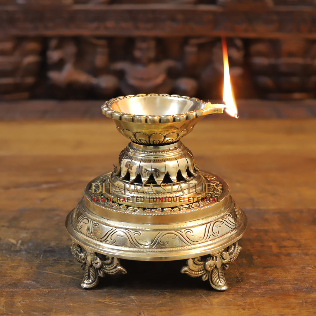 Brass Arti Diya, Golden Finish, 3.5"