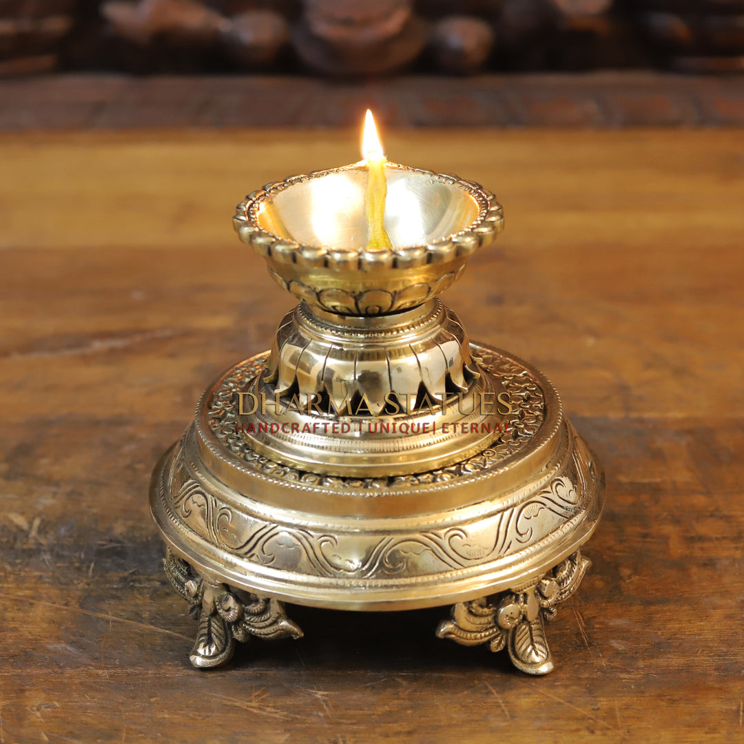 Brass Arti Diya, Golden Finish, 3.5"