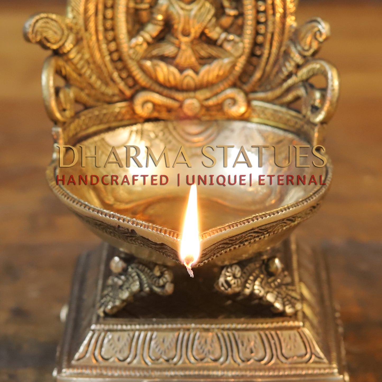 Brass Mahalakshmi Diya, Golden Finish, 7"