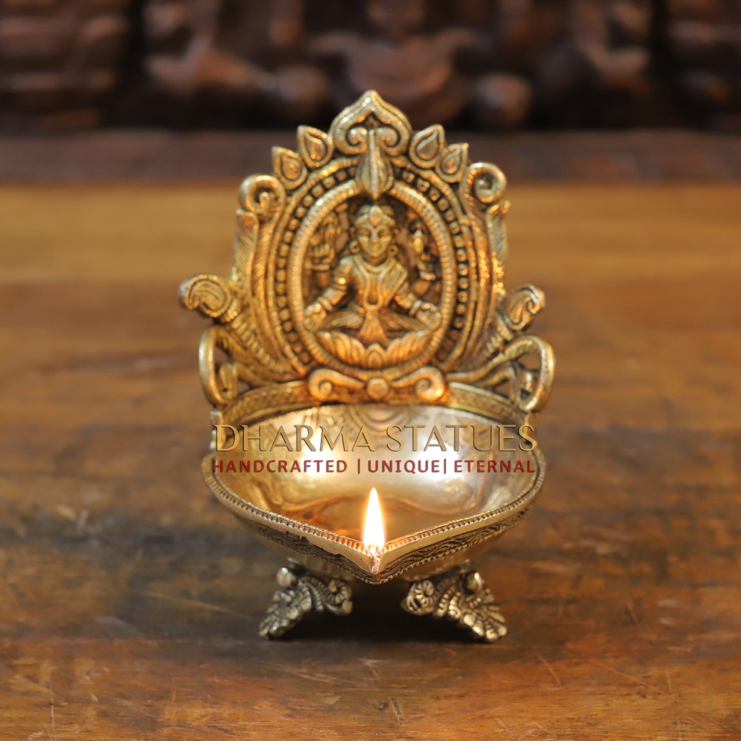 Brass Mahalakshmi Diya, Golden Finish, 7"