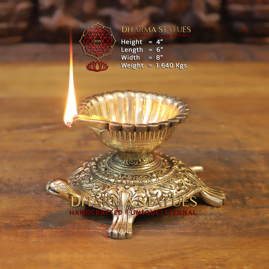 Brass Tortoise Diya, Fine Golden Finish, 4"