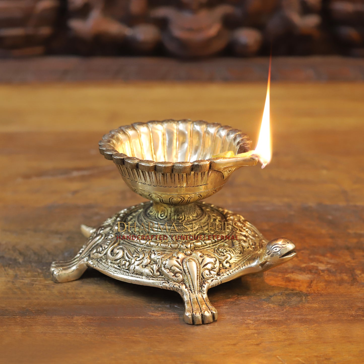 Brass Tortoise Diya, Fine Golden Finish, 4"