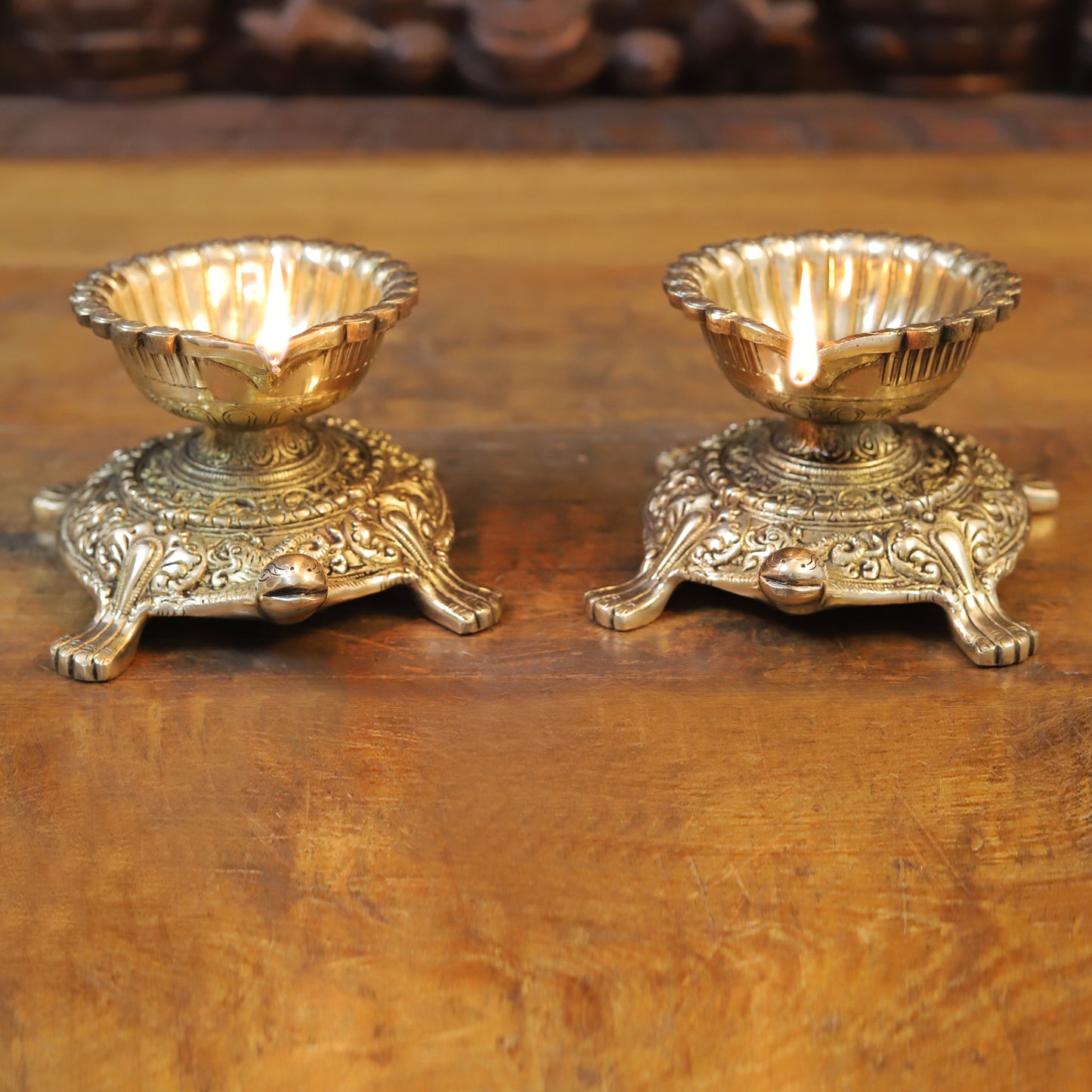 Brass Tortoise Diya, Fine Golden Finish, 4"