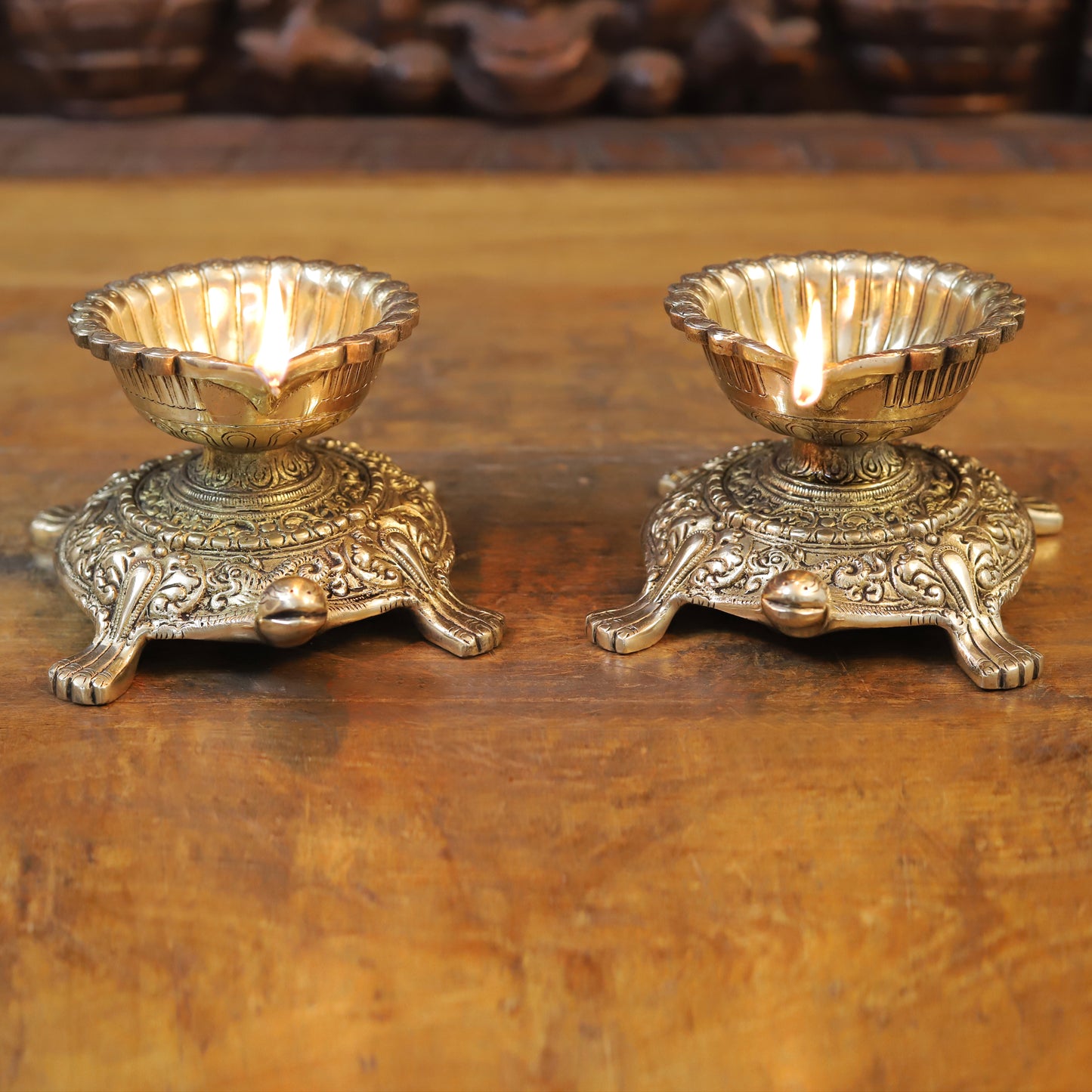 Brass Tortoise Diya, Fine Golden Finish, 4"