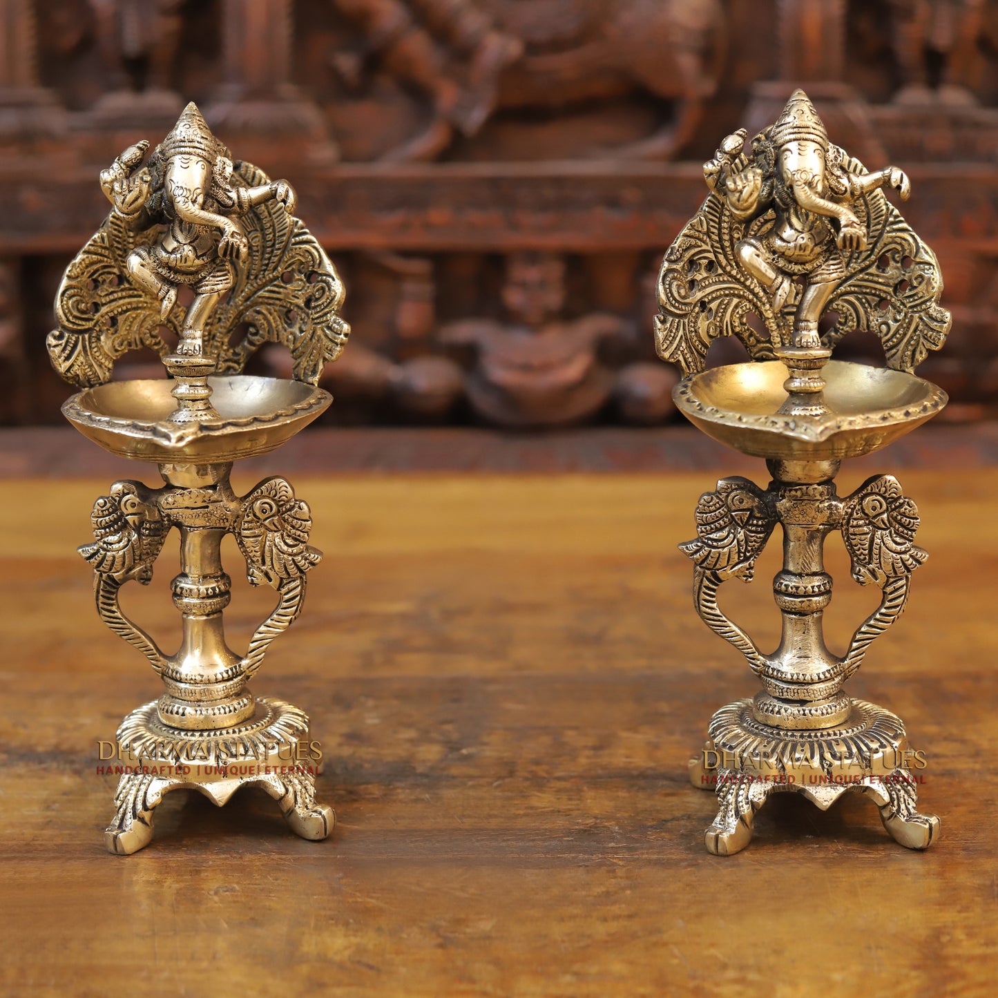 Brass Ganesh Diya, Golden Finish, 9.5"